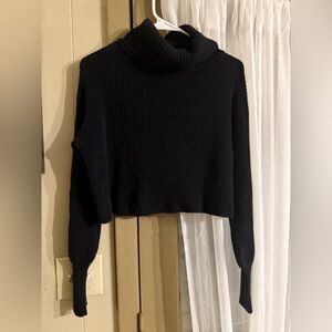 Black Cropped Turtleneck Sweater